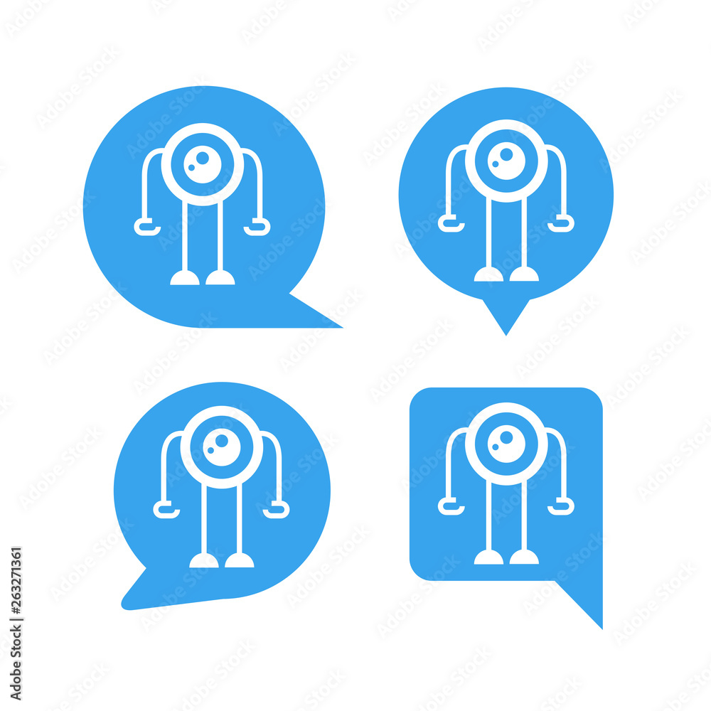 robot in blue speech bubble icons, chat bot robot in blue speech bubble icons, chat bot
