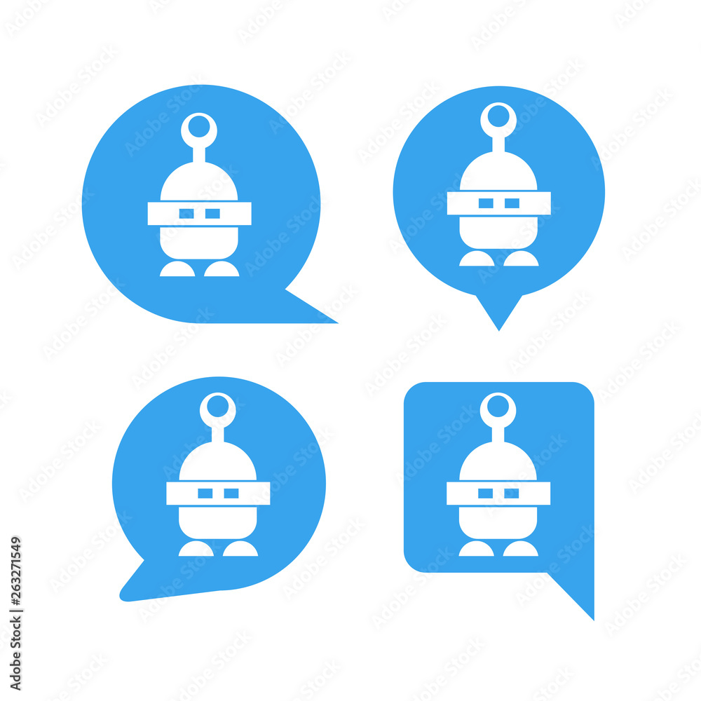 robot in blue speech bubble icons, chat bot robot in blue speech bubble icons, chat bot