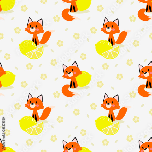 Cute little fox and lemon seamless pattern.