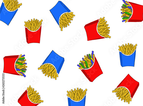 French fries pattern, white background , fast food cover,vector