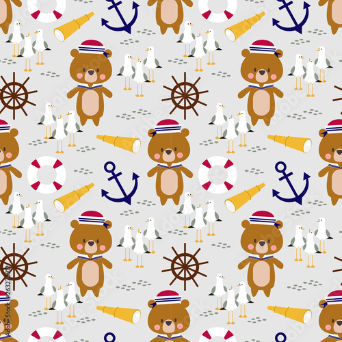 Cute little bear sailor seamless pattern.