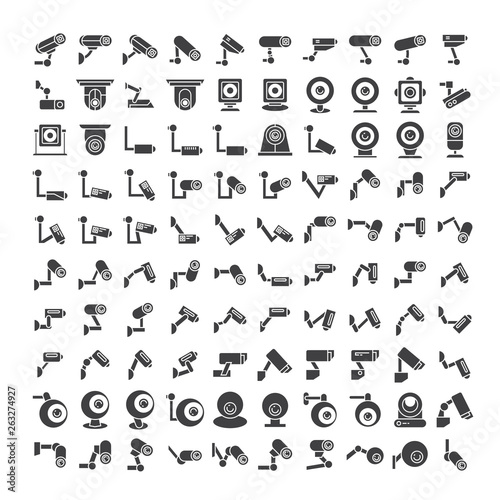 CCTV, security camera icons vector set