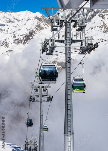 Ski gondolas on Matterhorn Peak.