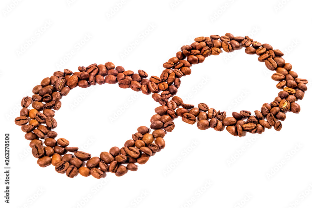 Isolated infinity sign made of coffee beans. Illustrating concept