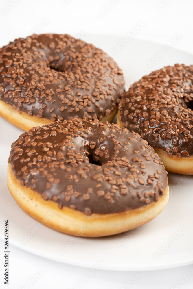 Donut With Chocolate Topping Cream On The White Background