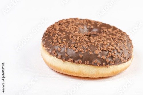 Closeup Of Donut With Chocolate Topping Cream
