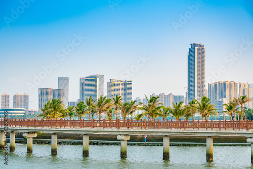 Bridges and buildings in Golden Bay, Zhanjiang city photo