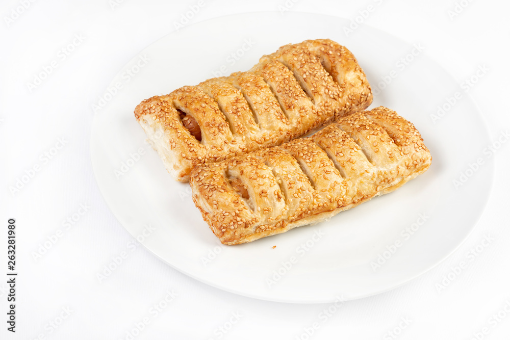 Puff Pastry With Hot Dog Isolated Above White Background Puff Pastry With Hot Dog Isolated Above White Background