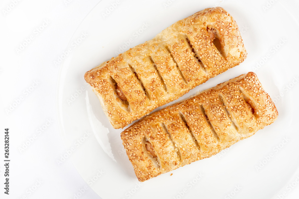 Puff Pastry With Hot Dog Isolated Above White Background Puff Pastry With Hot Dog Isolated Above White Background