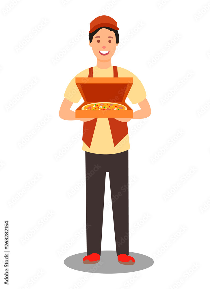 Pizza Courier Holding Order Vector Illustration Pizza Courier Holding Order Vector Illustration