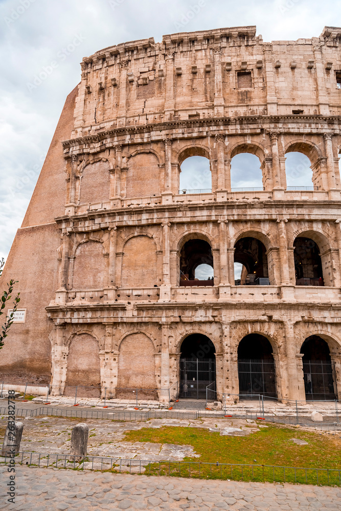 Exterior view of the ancient Roman Colloseum in Rome