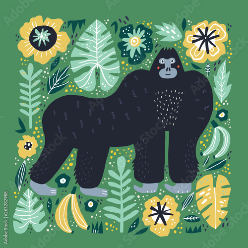 Gorilla flat hand drawn illustration