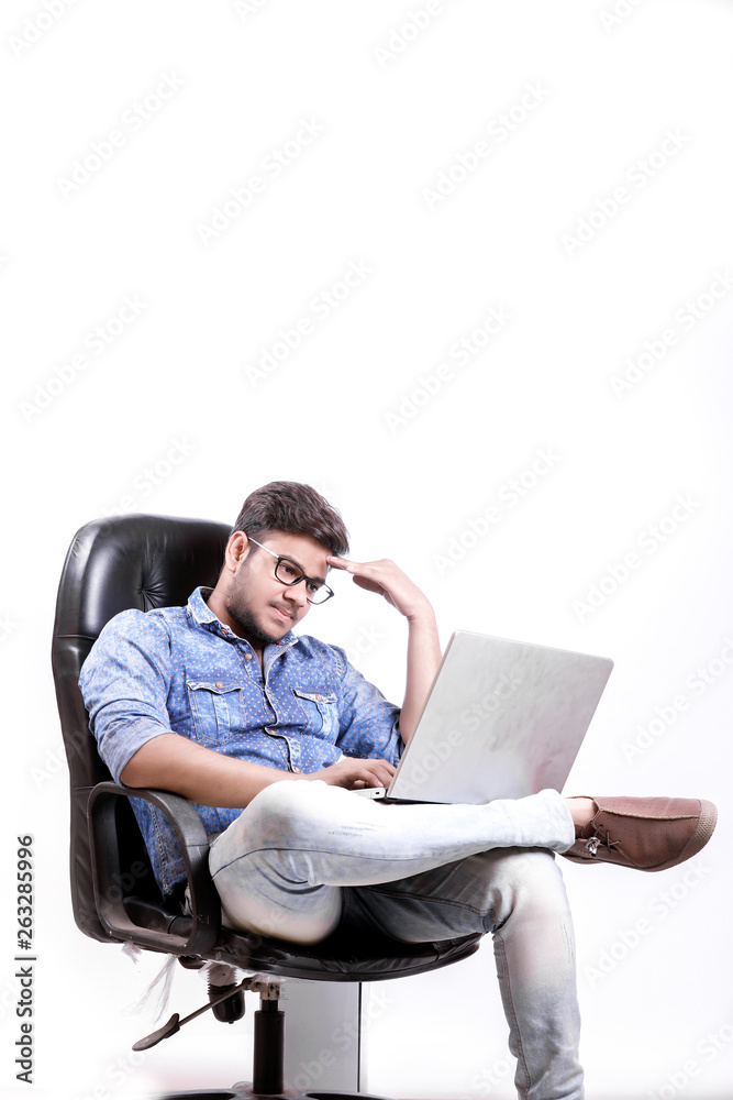 Indian man in tension , laptop working load Indian man in tension , laptop working load