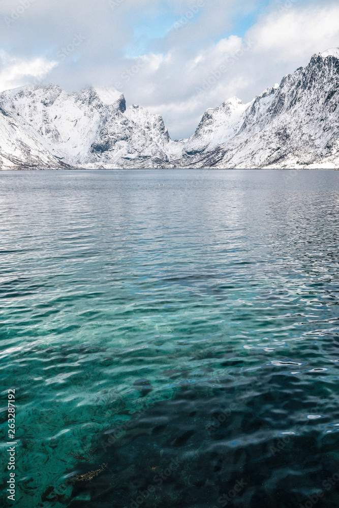Coastline Near Reine on the Lofoten Archipelago in the Arctic Circle in Norway