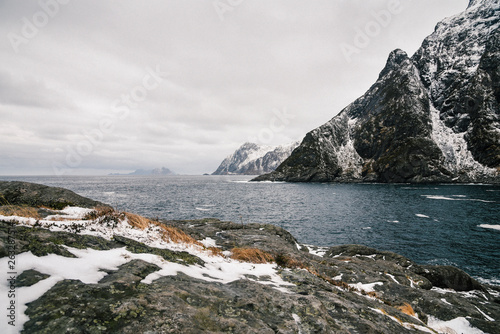Coastal Trekking Near A in Lofoten Archipelago in the Arctic Circle in Norway