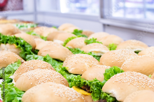 table with several burgers