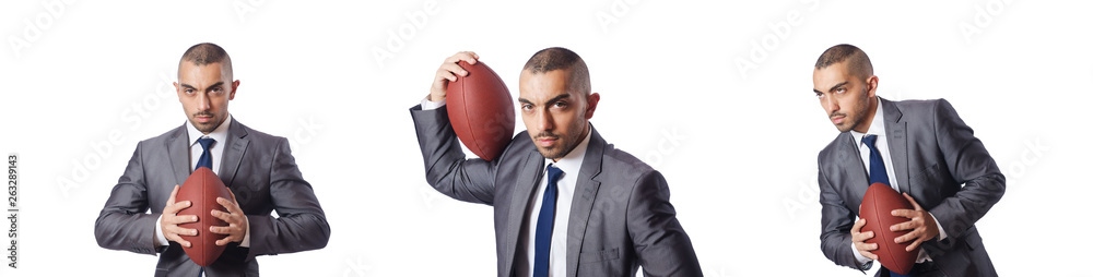 Man with american football ball isolated on white Man with american football ball isolated on white