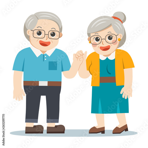Grandpa and grandma standing together. Two old persons man and woman of retirees.