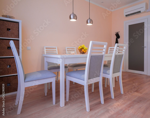 Interior. Kitchen modern, white, gray, beige color © erainbow