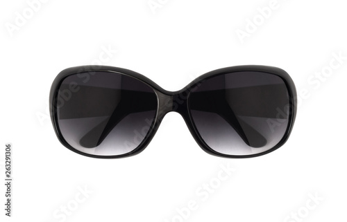 Dark-rimmed glasses isolated on white background. Black sunglasses