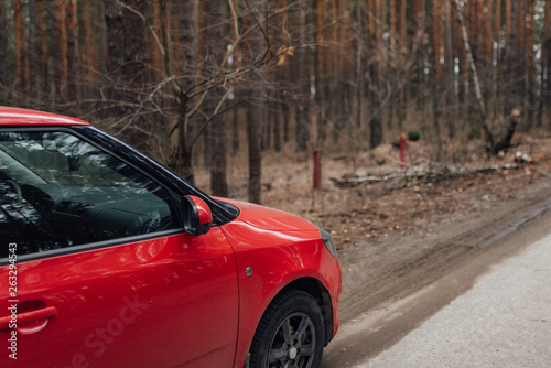 red car on the forest road © Евгений Александров