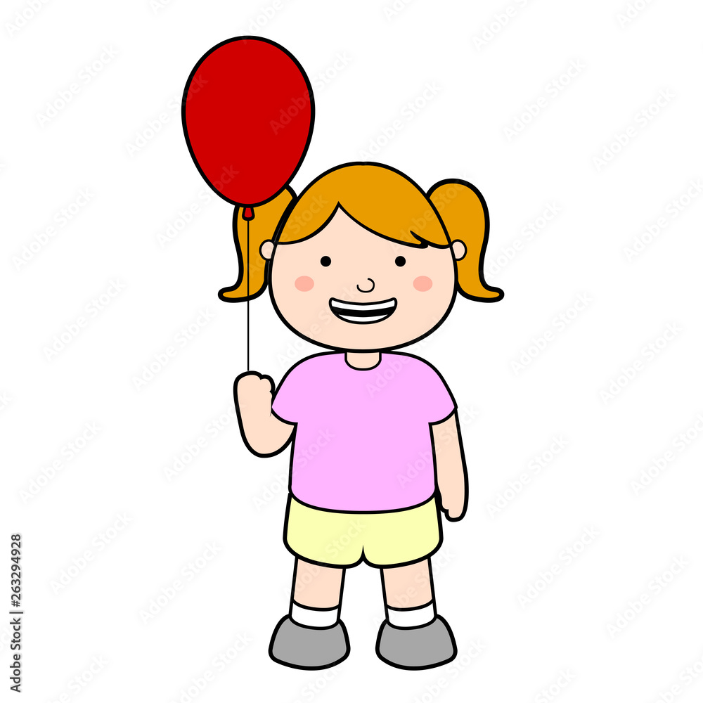 Happy girl with a red balloon. Vector illustration design Happy girl with a red balloon. Vector illustration design