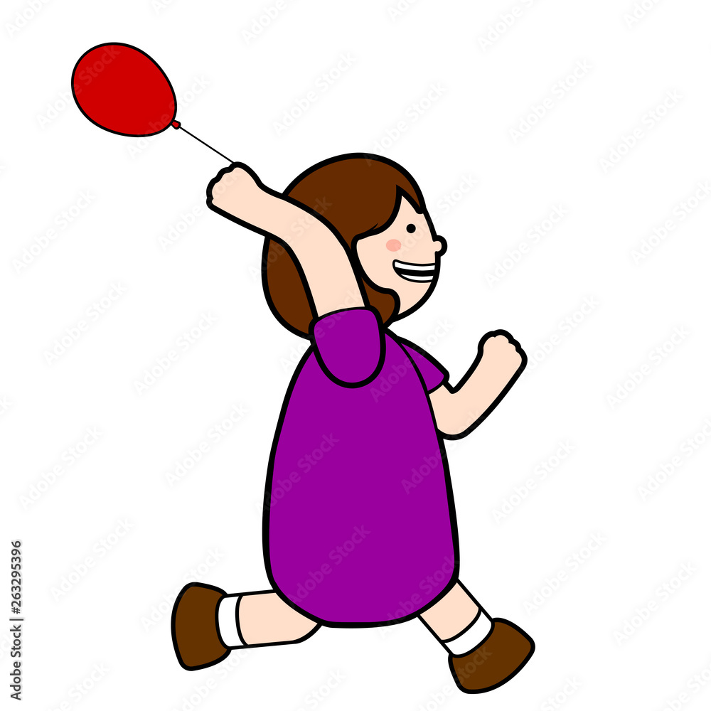Happy girl running with a balloon. Vector illustration design Happy girl running with a balloon. Vector illustration design