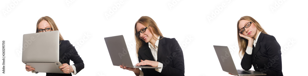 Pretty office employee with laptop isolated on white Pretty office employee with laptop isolated on white