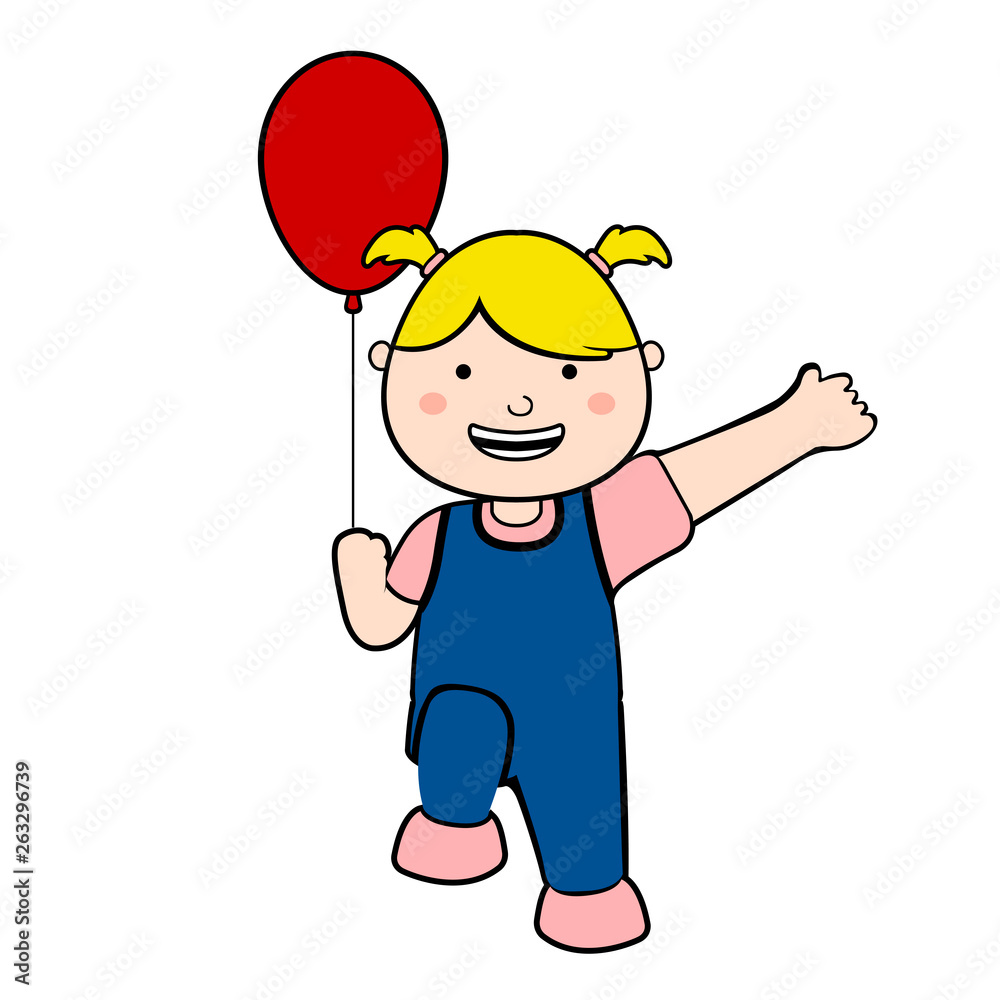 Happy girl with a red balloon. Vector illustration design Happy girl with a red balloon. Vector illustration design