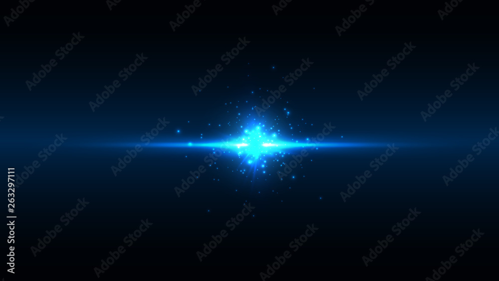 Blue linear sparkle light splash with explosion