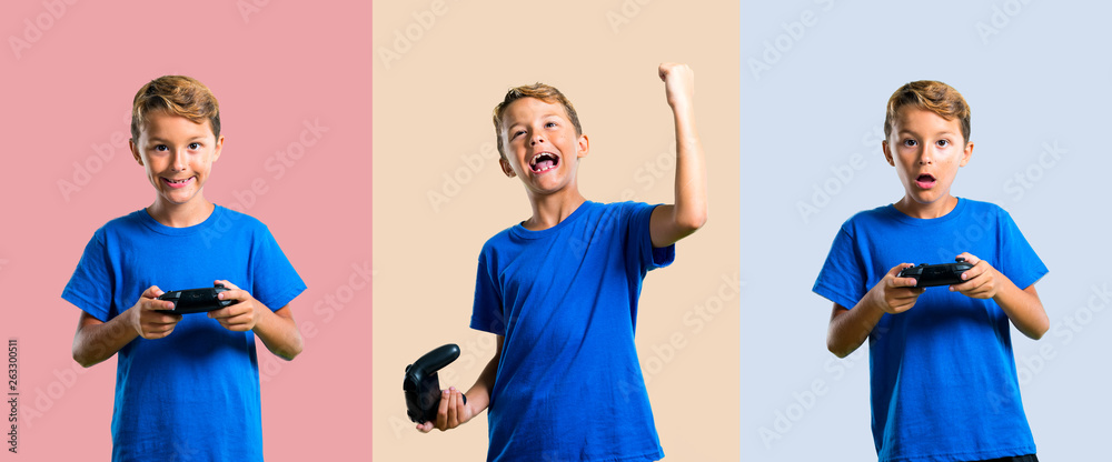Set of Kid playing the console - obrazy, fototapety, plakaty 