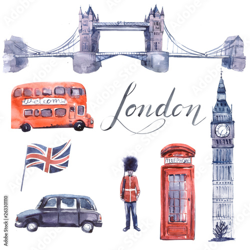 Canvas Print Set of London travel illustrations