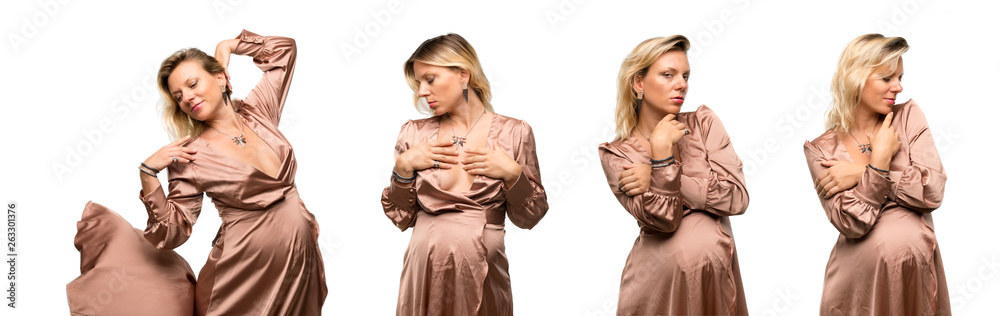 Set of Pregnant blonde woman with elegant dress Set of Pregnant blonde woman with elegant dress