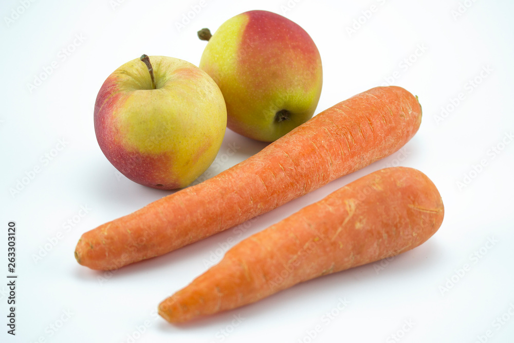 Carrots and apples isolated on white background Carrots and apples isolated on white background
