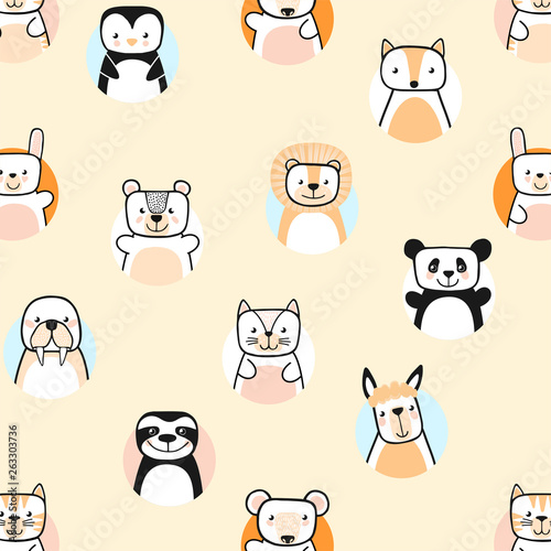 Fototapeta Naklejka Na Ścianę i Meble -  Set of cute animals. Cartoon characters. Vector.