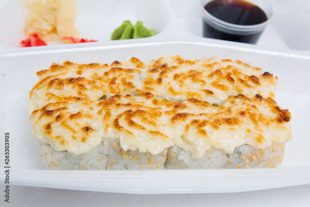 Japanese food. Sushi rolls set on white background Japanese food. Sushi rolls set on white background
