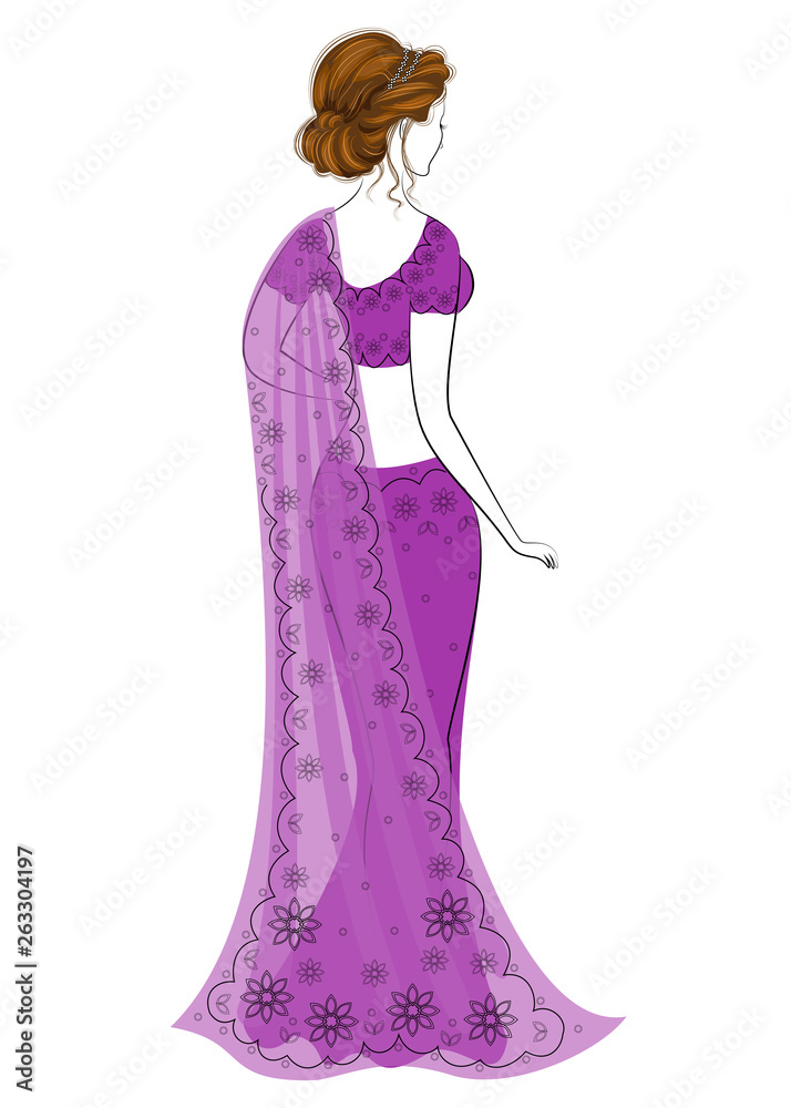 Silhouette is a sweet lady. The girl is dressed in a traditional sari, national Indian clothes. Young and beautiful woman. Vector illustration Silhouette is a sweet lady. The girl is dressed in a traditional sari, national Indian clothes. Young and beautiful woman. Vector illustration