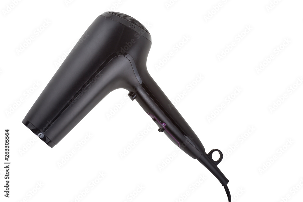 Black hair dryer isolated on white background