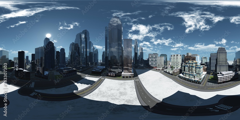 Panorama metropolis, Environment map. HDRI map. Equirectangular projection.  Spherical panorama , 3D rendering Stock Illustration | Adobe Stock