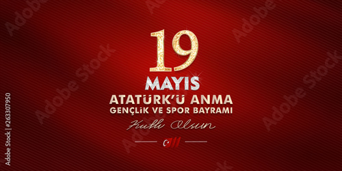 19 may, Commemoration of Atatürk. Youth and Sports Day, (19 mayıs, Atatürk'ü anma gençlik ve spor bayramı.) vector illustration.	