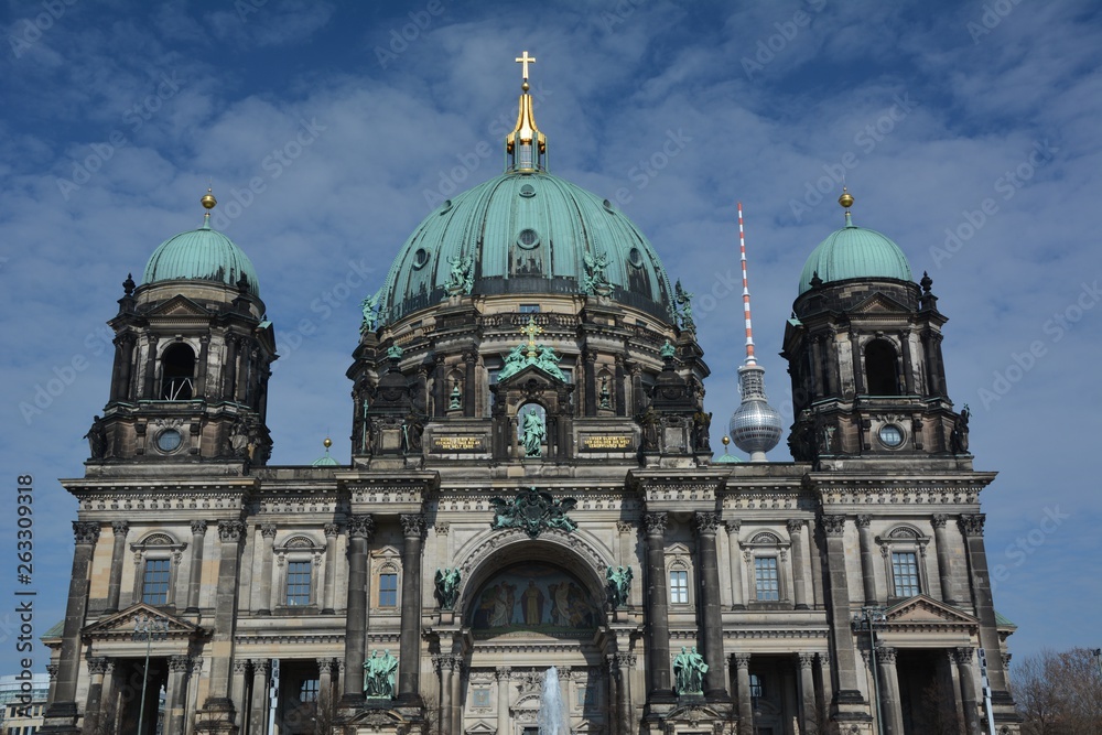 Berlin, Germany – April 9, 2015: Berlin Cathedral, Berliner Dom (Upper parish church and cathedral to Berlin) at the Lustgarten on Museum Island is an Evangelical church and dynastic tomb in Berlin
