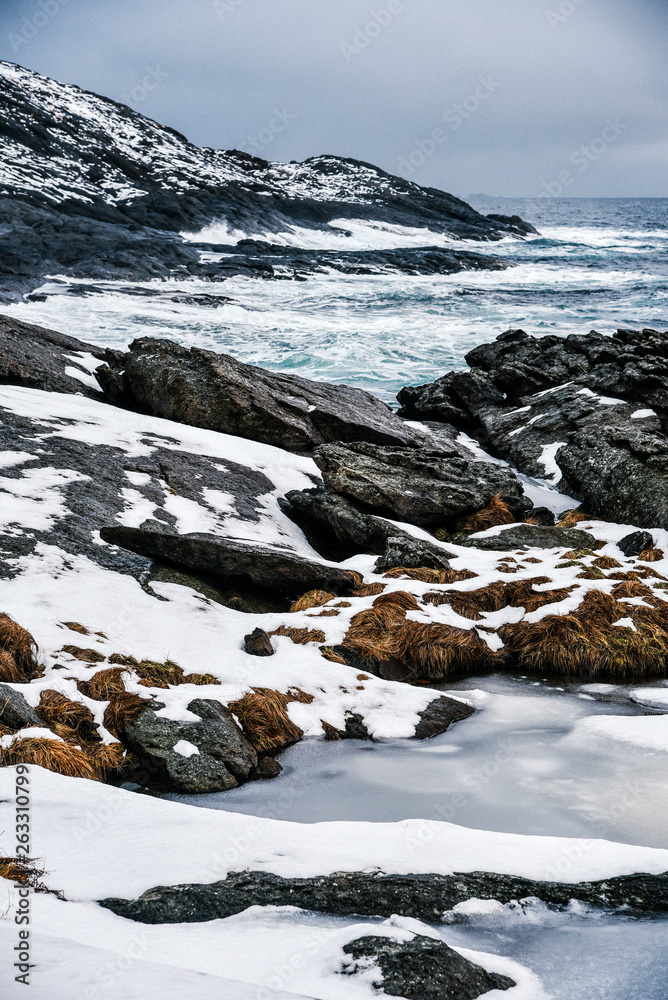 Coast of Lofoten Archipelago in the Arctic Circle in Norway