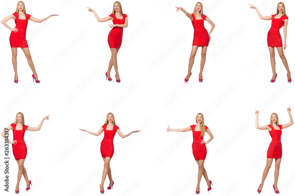 Beautiful woman in red dress isolated on white Beautiful woman in red dress isolated on white