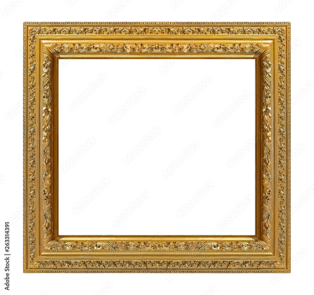 Golden frame for paintings, mirrors or photo isolated on white background Golden frame for paintings, mirrors or photo isolated on white background