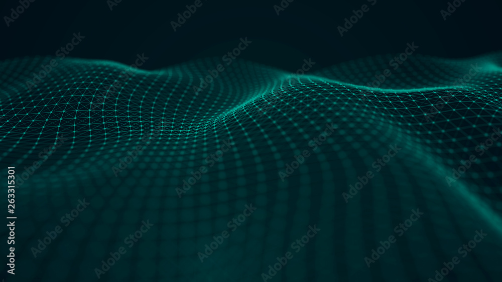 Wave 3d. Futuristic point wave. Abstract background with a dynamic wave. Data technology illustration.