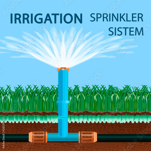 Flat Banner is Written Irrigation Sprinkler System