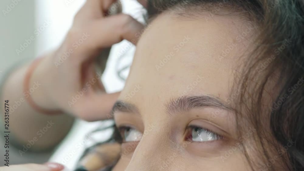 Professional Makeup Artist Does Makeup To Client Woman Professional Makeup Artist Does Makeup To Client Woman