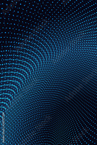 Abstract Dark Blue Geometric Pattern with Circles. Wicker Spotted Curved Texture. Raster. 3D Illustration