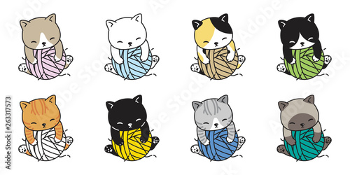 cat vector yarn ball calico kitten icon logo character cartoon ginger illustration doodle symbol graphic