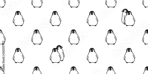 penguin Seamless pattern vector cartoon bird repeat wallpaper tile background illustration scarf isolated doodle